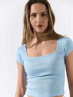 GATE Klasyczna koszulka z żebrowanej dzianiny| Koszulki I Topy·Koszulki