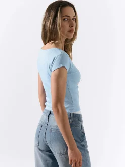 GATE Klasyczna koszulka z żebrowanej dzianiny| Koszulki I Topy·Koszulki