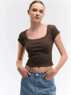 GATE Klasyczna koszulka z żebrowanej dzianiny| Koszulki I Topy·Koszulki|Koszulki I Topy·Crop Top ☀️