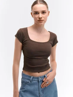 GATE Klasyczna koszulka z żebrowanej dzianiny| Koszulki I Topy·Koszulki|Koszulki I Topy·Crop Top ☀️