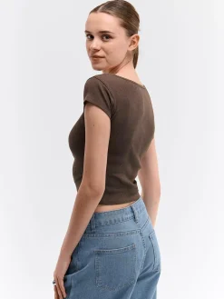 GATE Klasyczna koszulka z żebrowanej dzianiny| Koszulki I Topy·Koszulki|Koszulki I Topy·Crop Top ☀️