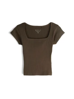 GATE Klasyczna koszulka z żebrowanej dzianiny| Koszulki I Topy·Koszulki|Koszulki I Topy·Crop Top ☀️