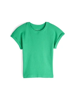 GATE Klasyczna koszulka z żebrowanej dzianiny| Koszulki I Topy·Koszulki