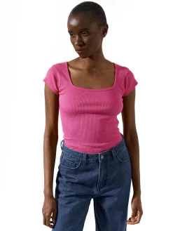 GATE Klasyczna koszulka z żebrowanej dzianiny| Koszulki I Topy·Koszulki