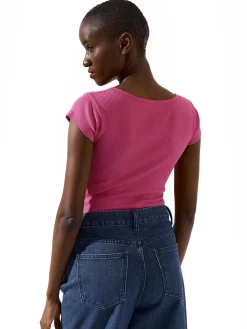 GATE Klasyczna koszulka z żebrowanej dzianiny| Koszulki I Topy·Koszulki