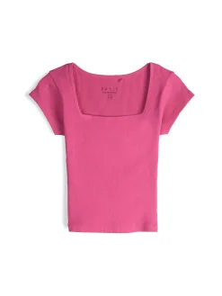 GATE Klasyczna koszulka z żebrowanej dzianiny| Koszulki I Topy·Koszulki