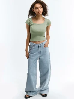 GATE Klasyczna koszulka z żebrowanej dzianiny| Koszulki I Topy·Koszulki