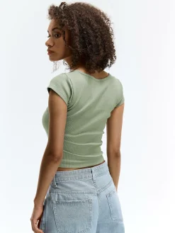 GATE Klasyczna koszulka z żebrowanej dzianiny| Koszulki I Topy·Koszulki