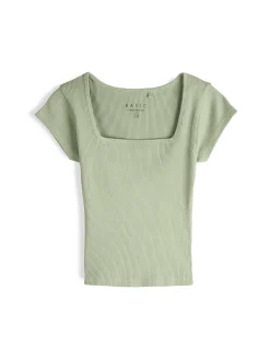 GATE Klasyczna koszulka z żebrowanej dzianiny| Koszulki I Topy·Koszulki