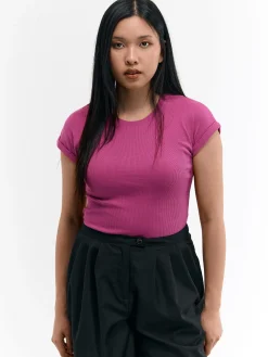 GATE Klasyczna koszulka z żebrowanej dzianiny| Koszulki I Topy·Koszulki