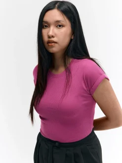 GATE Klasyczna koszulka z żebrowanej dzianiny| Koszulki I Topy·Koszulki