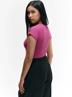 GATE Klasyczna koszulka z żebrowanej dzianiny| Koszulki I Topy·Koszulki