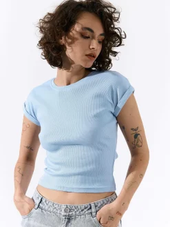 GATE Klasyczna koszulka z żebrowanej dzianiny| Koszulki I Topy·Koszulki