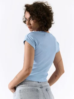 GATE Klasyczna koszulka z żebrowanej dzianiny| Koszulki I Topy·Koszulki