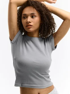 GATE Klasyczna koszulka z żebrowanej dzianiny| Koszulki I Topy·Koszulki