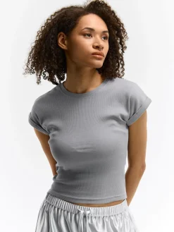 GATE Klasyczna koszulka z żebrowanej dzianiny| Koszulki I Topy·Koszulki