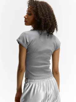 GATE Klasyczna koszulka z żebrowanej dzianiny| Koszulki I Topy·Koszulki