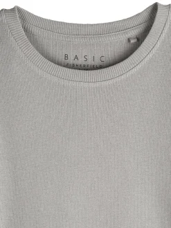 GATE Klasyczna koszulka z żebrowanej dzianiny| Koszulki I Topy·Koszulki