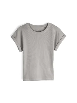 GATE Klasyczna koszulka z żebrowanej dzianiny| Koszulki I Topy·Koszulki