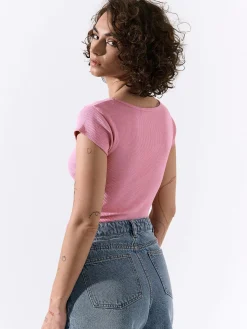 GATE Klasyczna koszulka z żebrowanej dzianiny| Koszulki I Topy·Koszulki