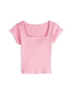 GATE Klasyczna koszulka z żebrowanej dzianiny| Koszulki I Topy·Koszulki