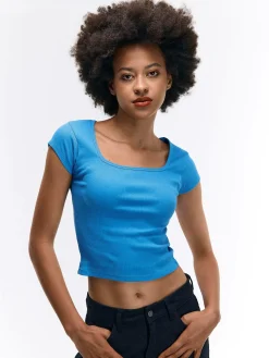 GATE Klasyczna koszulka z żebrowanej dzianiny| Koszulki I Topy·Koszulki