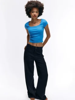 GATE Klasyczna koszulka z żebrowanej dzianiny| Koszulki I Topy·Koszulki