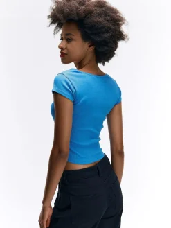 GATE Klasyczna koszulka z żebrowanej dzianiny| Koszulki I Topy·Koszulki