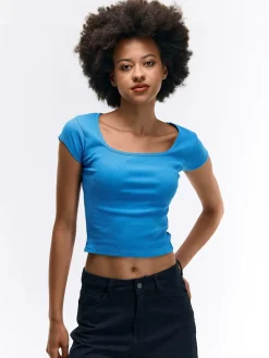 GATE Klasyczna koszulka z żebrowanej dzianiny| Koszulki I Topy·Koszulki