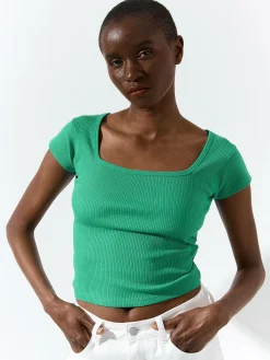 GATE Klasyczna koszulka z żebrowanej dzianiny| Koszulki I Topy·Koszulki