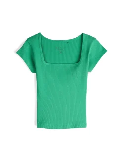 GATE Klasyczna koszulka z żebrowanej dzianiny| Koszulki I Topy·Koszulki