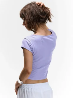 GATE Klasyczna koszulka z żebrowanej dzianiny| Koszulki I Topy·Koszulki