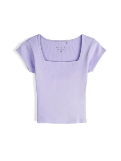 GATE Klasyczna koszulka z żebrowanej dzianiny| Koszulki I Topy·Koszulki