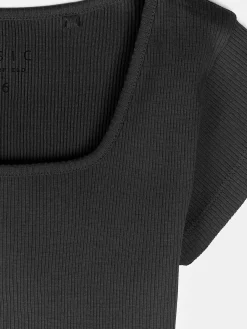 GATE Klasyczna koszulka z żebrowanej dzianiny| Koszulki I Topy·Koszulki