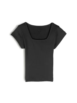 GATE Klasyczna koszulka z żebrowanej dzianiny| Koszulki I Topy·Koszulki