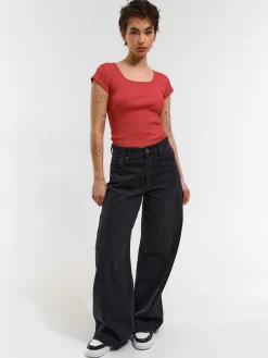 GATE Klasyczna koszulka z żebrowanej dzianiny| Koszulki I Topy·Koszulki