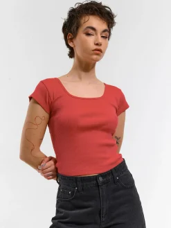 GATE Klasyczna koszulka z żebrowanej dzianiny| Koszulki I Topy·Koszulki