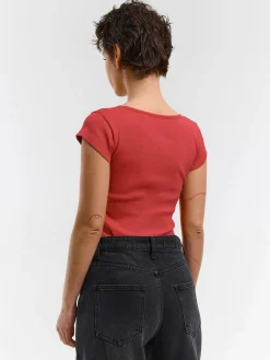 GATE Klasyczna koszulka z żebrowanej dzianiny| Koszulki I Topy·Koszulki