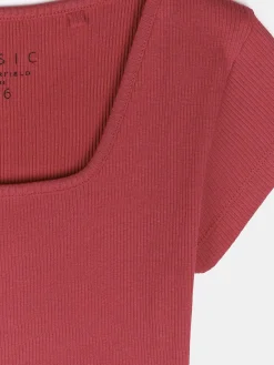 GATE Klasyczna koszulka z żebrowanej dzianiny| Koszulki I Topy·Koszulki