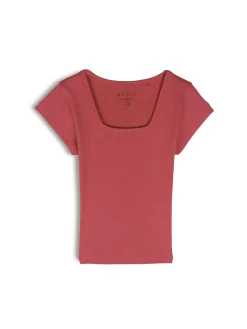 GATE Klasyczna koszulka z żebrowanej dzianiny| Koszulki I Topy·Koszulki