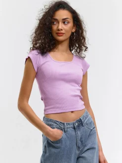 GATE Klasyczna koszulka z żebrowanej dzianiny| Koszulki I Topy·Koszulki