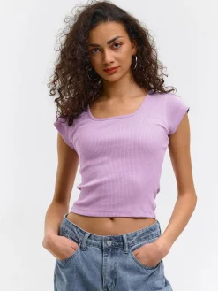 GATE Klasyczna koszulka z żebrowanej dzianiny| Koszulki I Topy·Koszulki