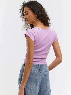 GATE Klasyczna koszulka z żebrowanej dzianiny| Koszulki I Topy·Koszulki