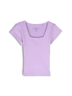 GATE Klasyczna koszulka z żebrowanej dzianiny| Koszulki I Topy·Koszulki