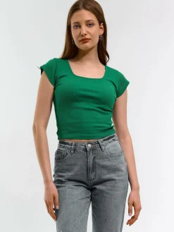 GATE Klasyczna koszulka z żebrowanej dzianiny| Koszulki I Topy·Koszulki