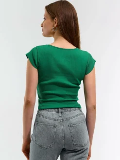 GATE Klasyczna koszulka z żebrowanej dzianiny| Koszulki I Topy·Koszulki