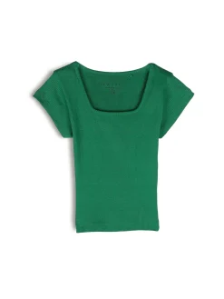 GATE Klasyczna koszulka z żebrowanej dzianiny| Koszulki I Topy·Koszulki