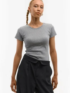 GATE Klasyczna koszulka z żebrowanej dzianiny| Koszulki I Topy·Koszulki