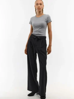 GATE Klasyczna koszulka z żebrowanej dzianiny| Koszulki I Topy·Koszulki