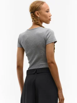 GATE Klasyczna koszulka z żebrowanej dzianiny| Koszulki I Topy·Koszulki